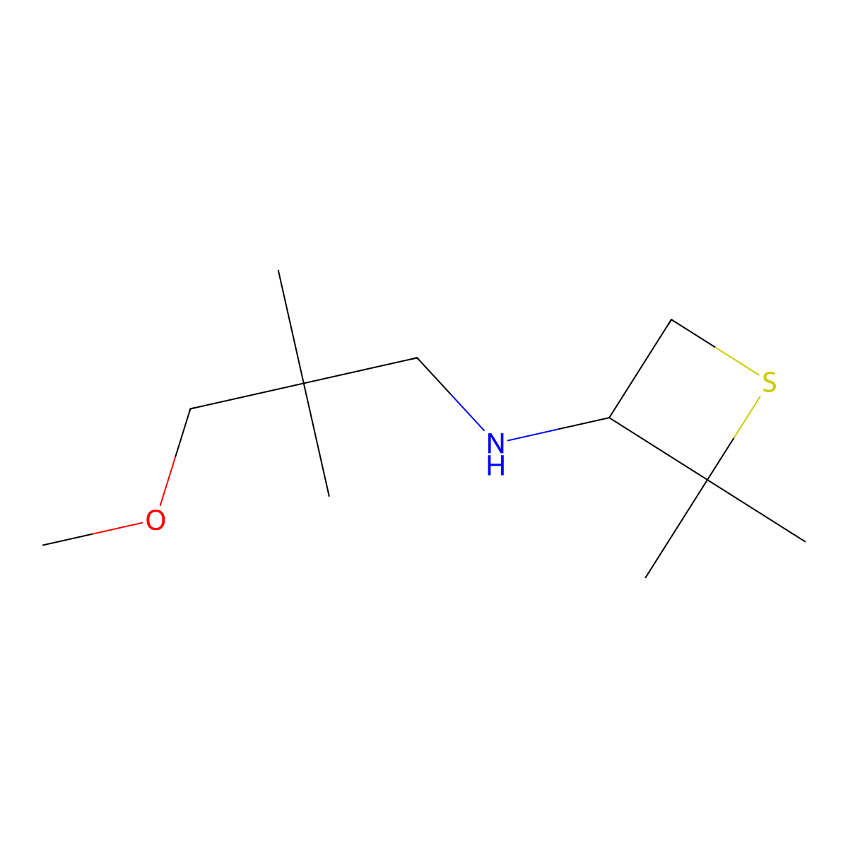 N-(3-Methoxy-2,2-dimethylpropyl)-2,2-dimethylthietan-3-amine molecular structure, CAS 1874918-24-7