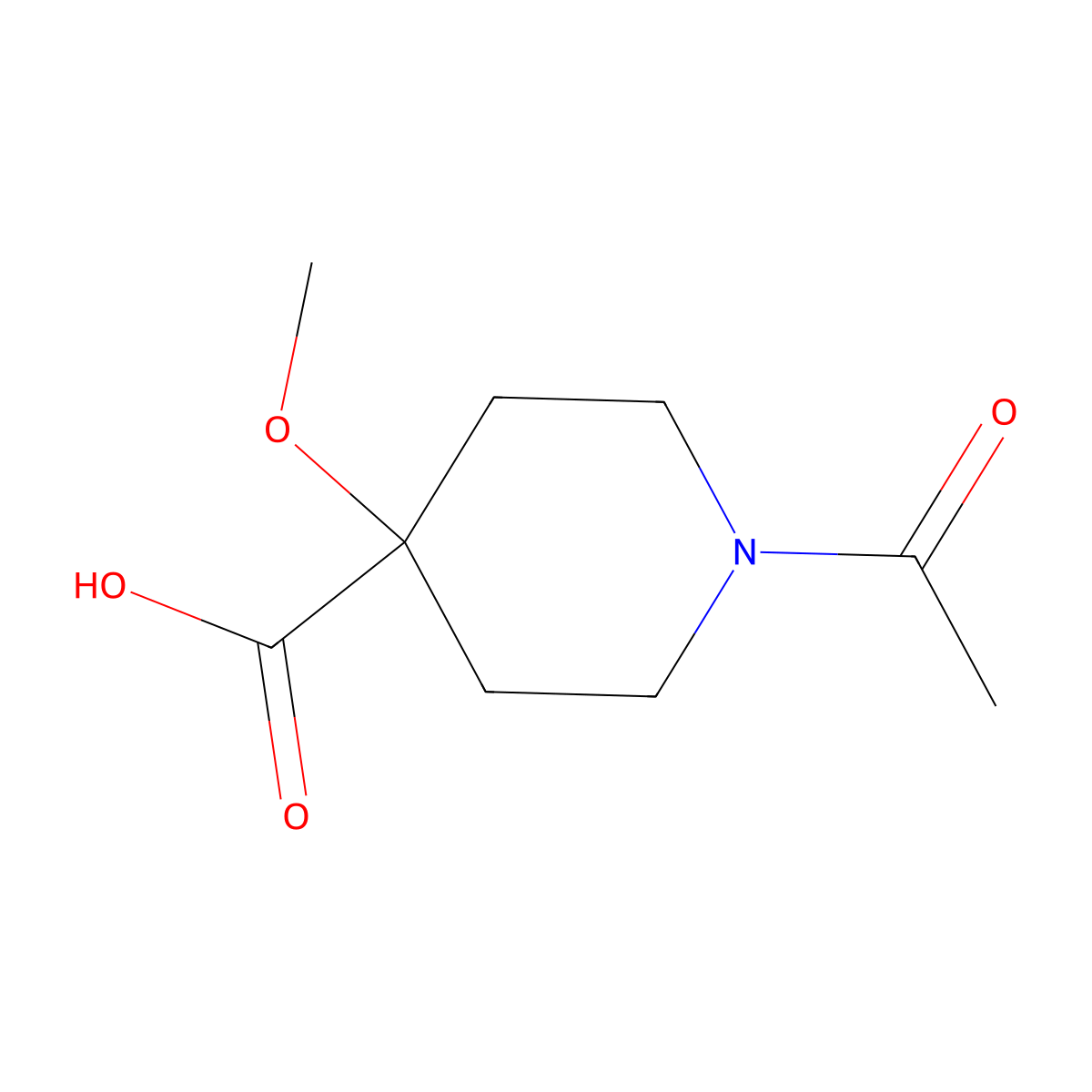 1-Acetyl-4-methoxypiperidine-4-carboxylic acid molecular structure, CAS 1874970-03-2
