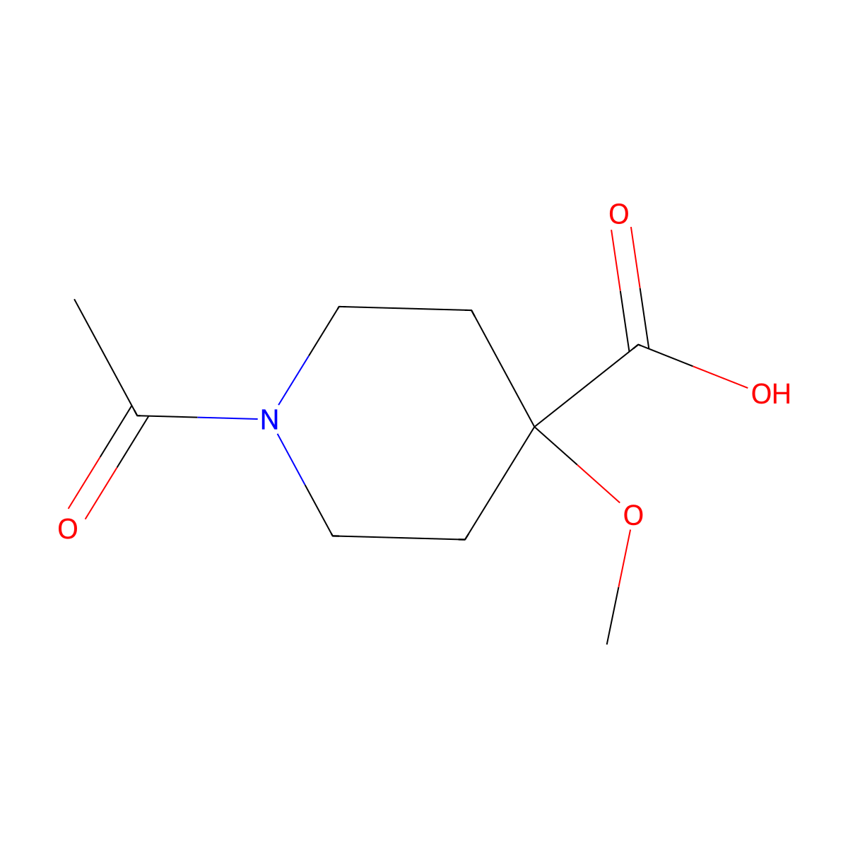 1-Acetyl-4-methoxypiperidine-4-carboxylic acid molecular structure, CAS 1874970-03-2