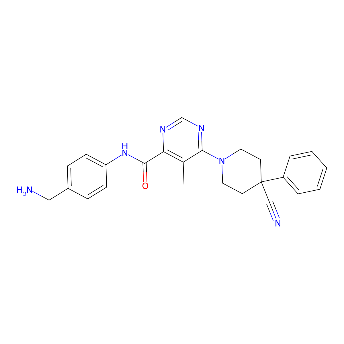 N-[4-(aminomethyl)phenyl]-6-(4-cyano-4-phenylpiperidin-1-yl)-5-methylpyrimidine-4-carboxamide molecular structure, CAS 1875036-74-0