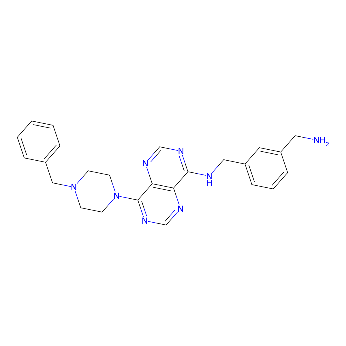 N-(3-(Aminomethyl)benzyl)-8-(4-benzylpiperazin-1-yl)pyrimido[5,4-d]pyrimidin-4-amine molecular structure, CAS 1875036-75-1