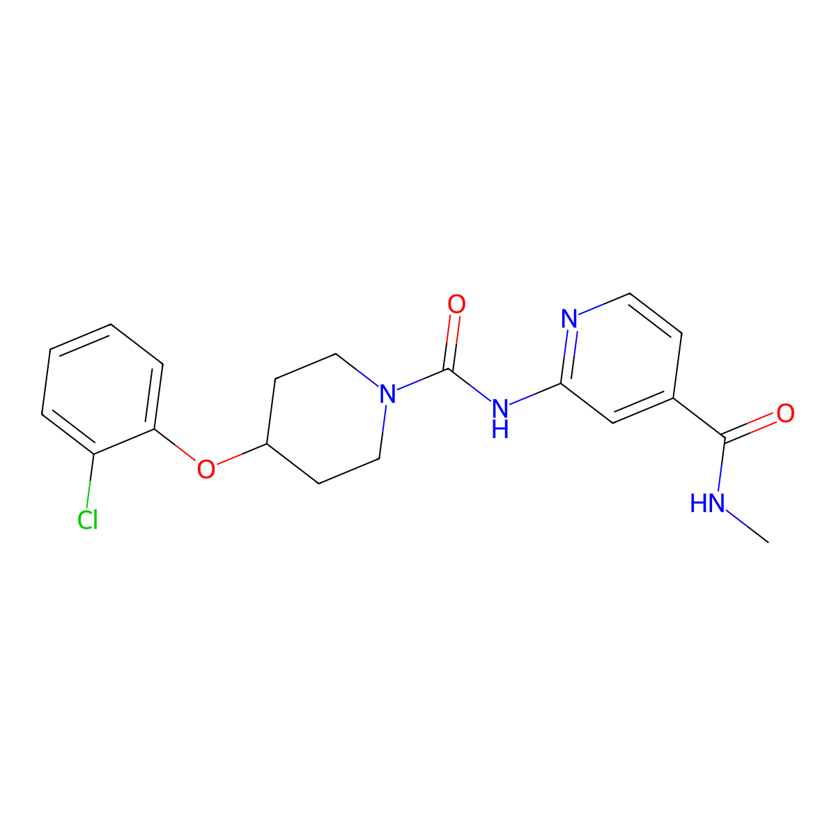 2-[[4-(2-chlorophenoxy)piperidine-1-carbonyl]amino]-N-methylpyridine-4-carboxamide molecular structure, CAS 1875084-68-6