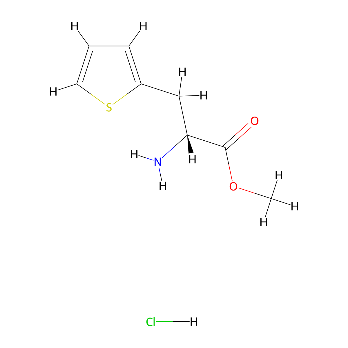 (R)-Methyl 2-amino-3-(thiophen-2-yl)propanoate hydrochloride molecular structure, CAS 187521-10-4