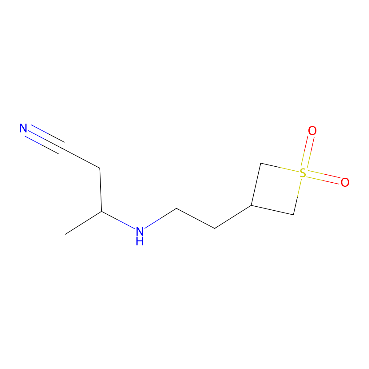 3-((2-(1,1-Dioxidothietan-3-yl)ethyl)amino)butanenitrile molecular structure, CAS 1875262-13-7