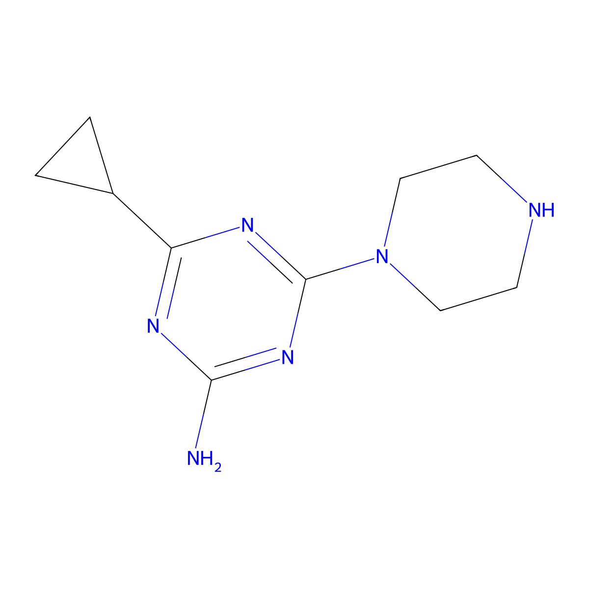 4-Cyclopropyl-6-(piperazin-1-yl)-1,3,5-triazin-2-amine molecular structure, CAS 1875335-68-4