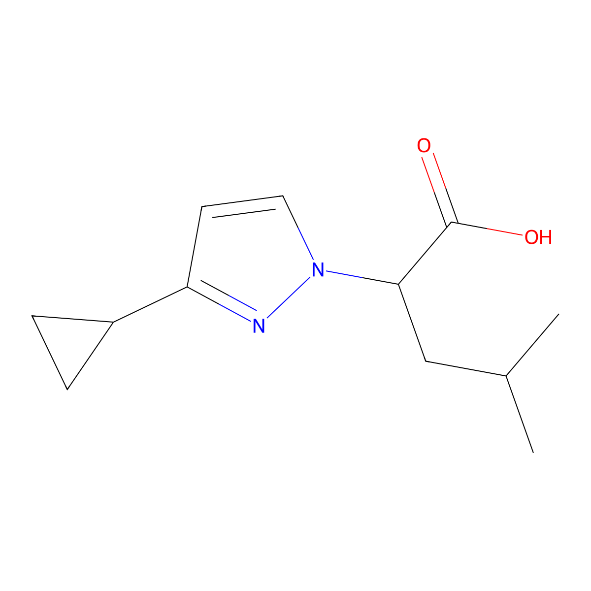 2-(3-cyclopropyl-1H-pyrazol-1-yl)-4-methylpentanoic acid molecular structure, CAS 1875339-55-1