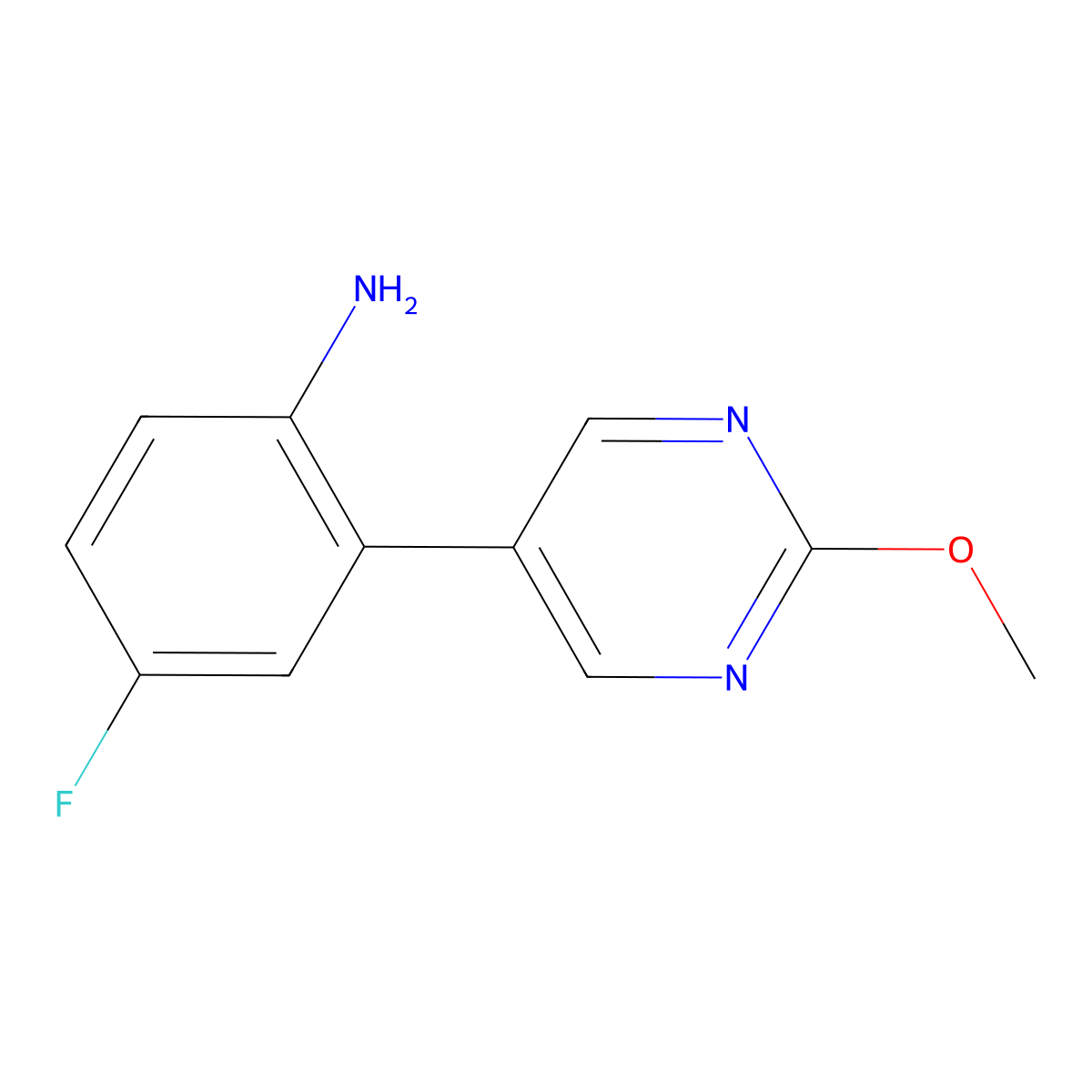 4-Fluoro-2-(2-methoxy-5-pyrimidinyl)benzenamine molecular structure, CAS 1875454-35-5
