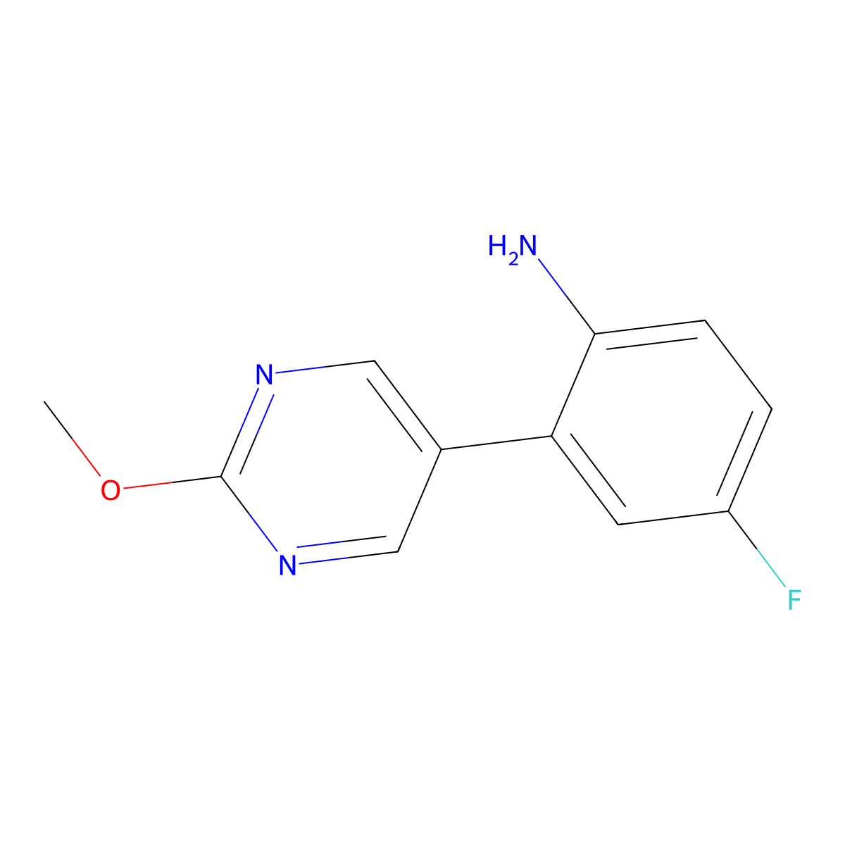4-Fluoro-2-(2-methoxy-5-pyrimidinyl)benzenamine molecular structure, CAS 1875454-35-5