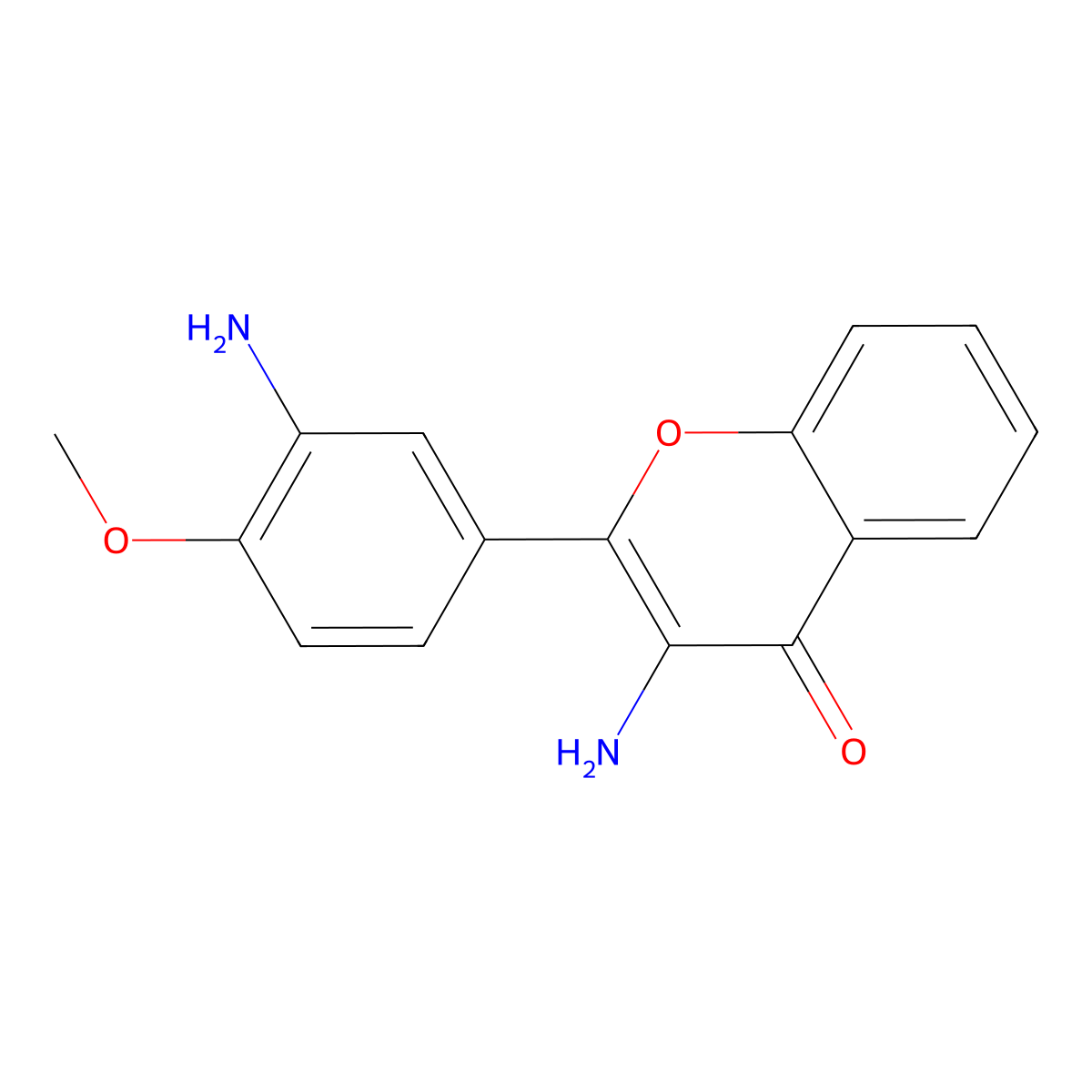 4H-1-Benzopyran-4-one, 3-amino-2-(3-amino-4-methoxyphenyl)- molecular structure, CAS 187585-11-1