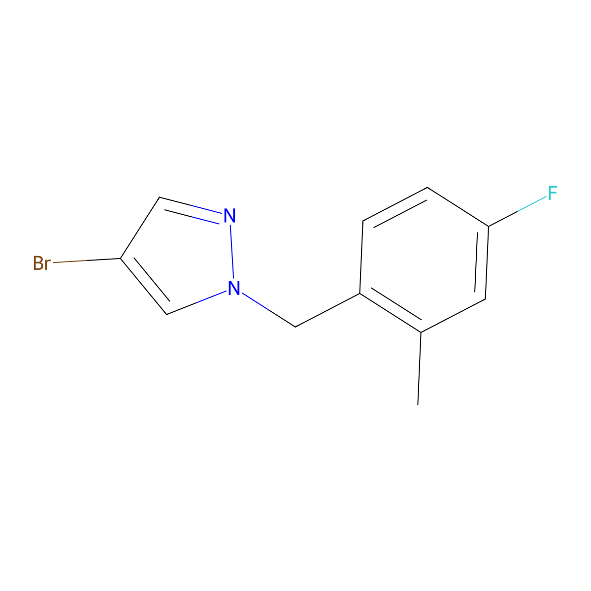 4-Bromo-1-[(4-fluoro-2-methylphenyl)methyl]-1H-pyrazole molecular structure, CAS 1875978-65-6
