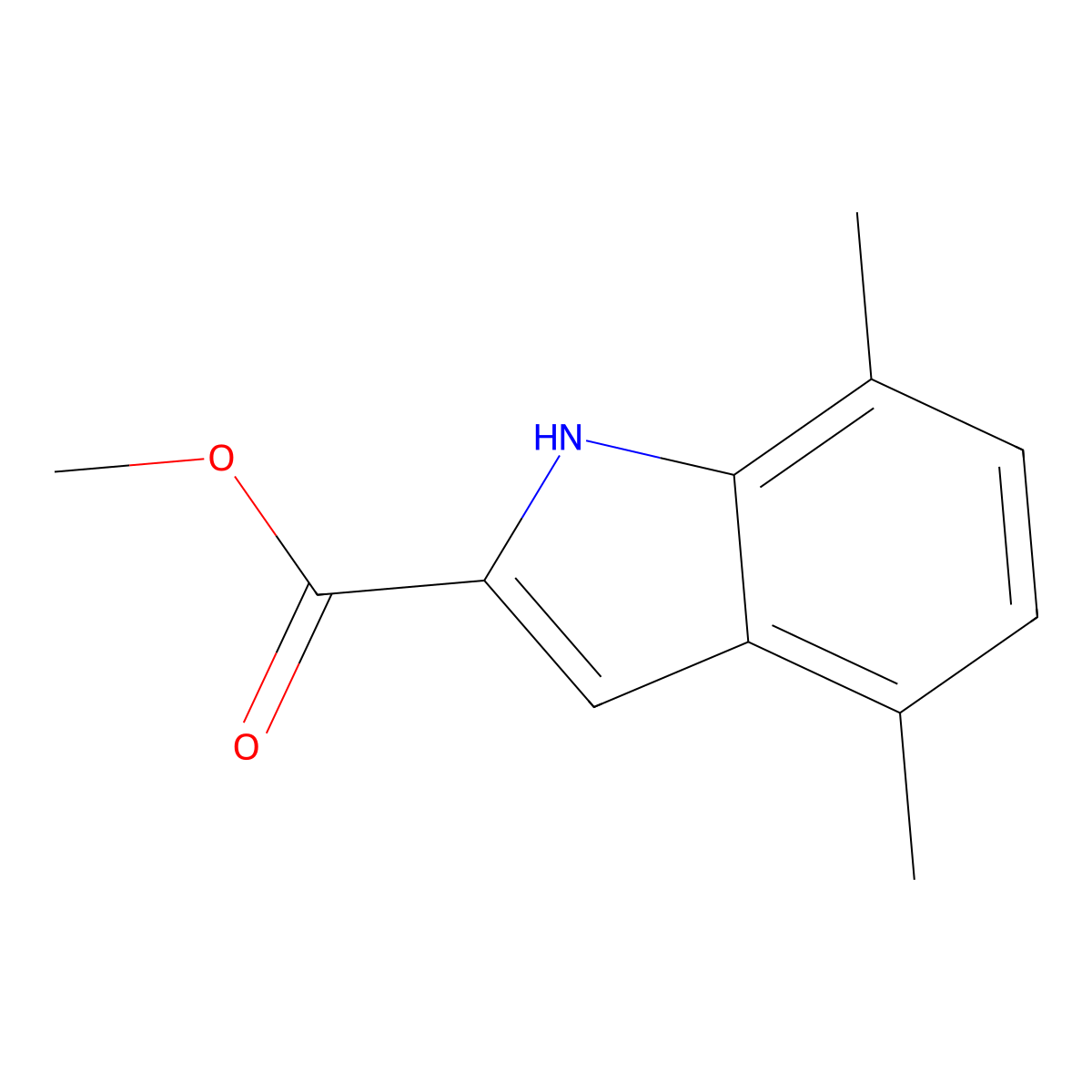 methyl 4,7-dimethyl-1H-indole-2-carboxylate molecular structure, CAS 187607-75-6