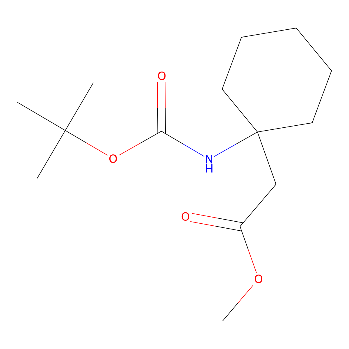 Methyl 2-(1-((tert-butoxycarbonyl)amino)cyclohexyl)acetate molecular structure, CAS 187610-61-3