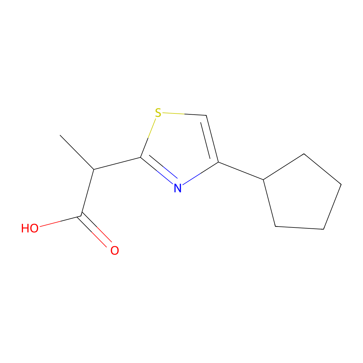 2-(4-Cyclopentyl-1,3-thiazol-2-yl)propanoic acid molecular structure, CAS 1876155-92-8