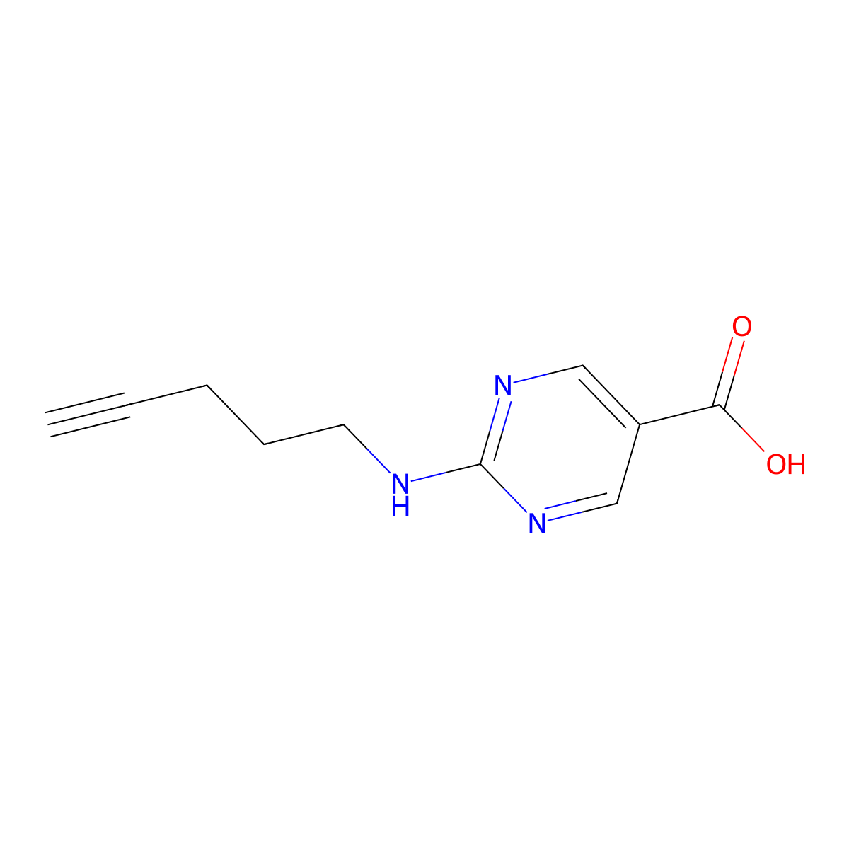 2-[(Pent-4-yn-1-yl)amino]pyrimidine-5-carboxylic acid molecular structure, CAS 1876196-97-2