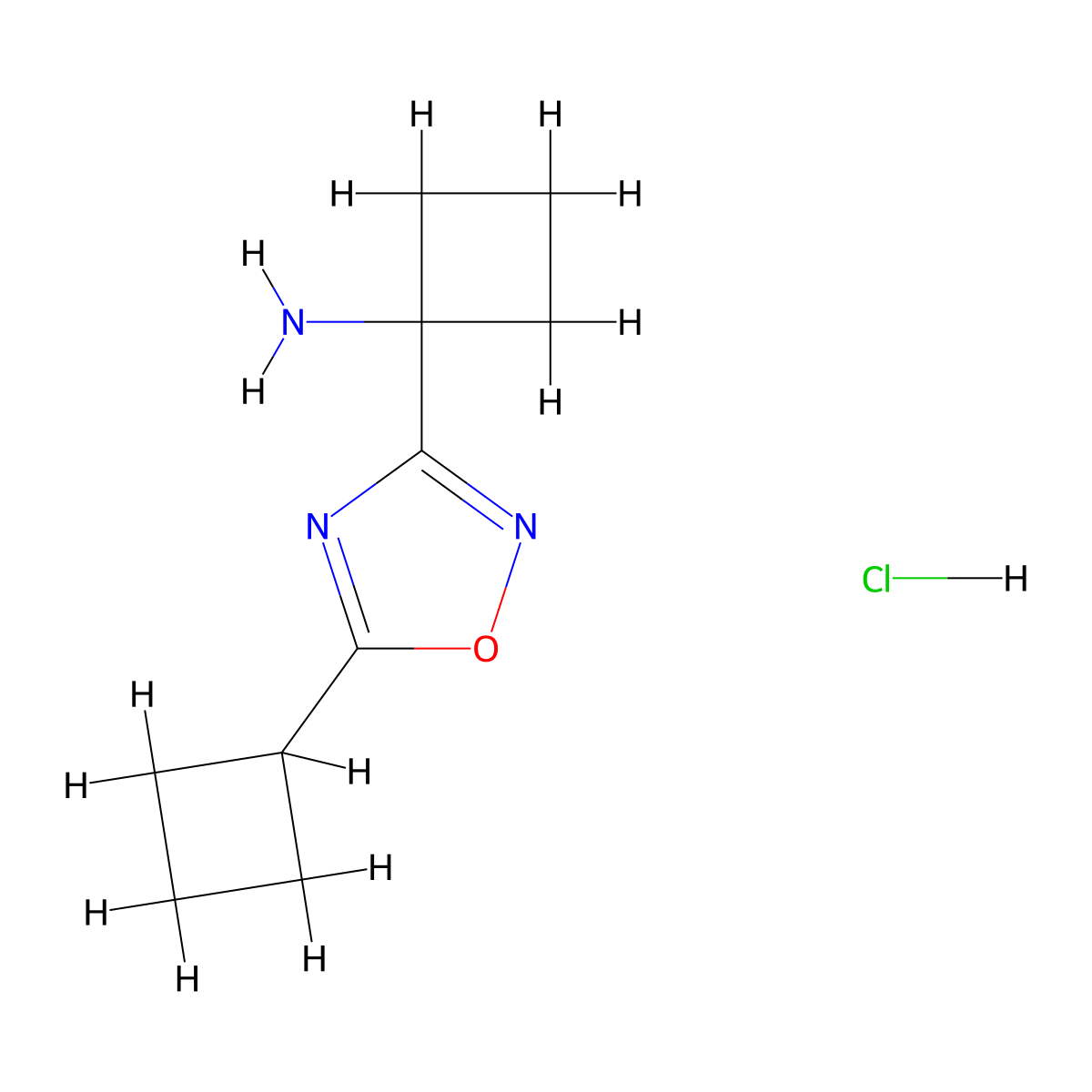 1-(5-Cyclobutyl-1,2,4-oxadiazol-3-yl)cyclobutan-1-amine hydrochloride molecular structure, CAS 1876214-74-2