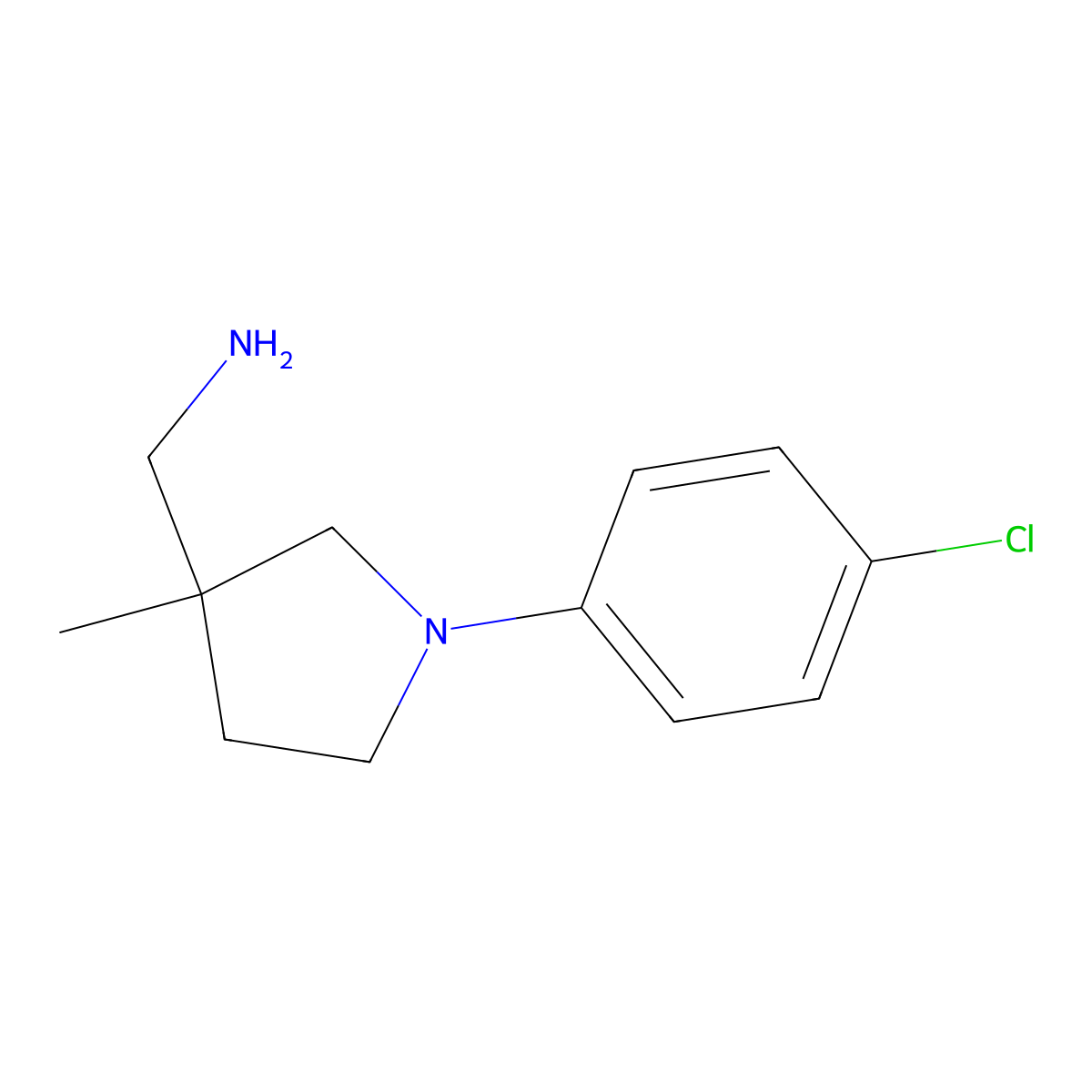 [1-(4-Chlorophenyl)-3-methylpyrrolidin-3-yl]methanamine molecular structure, CAS 1876262-21-3