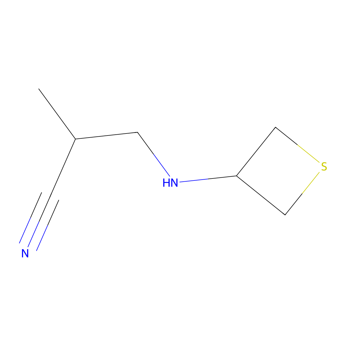 2-Methyl-3-(thietan-3-ylamino)propanenitrile molecular structure, CAS 1876376-04-3