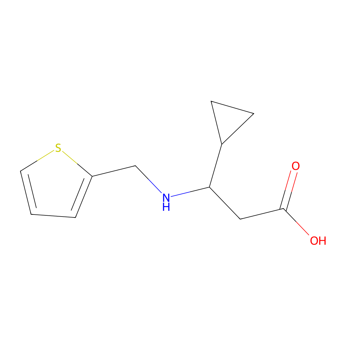 3-Cyclopropyl-3-{[(thiophen-2-yl)methyl]amino}propanoic acid molecular structure, CAS 1876407-06-5