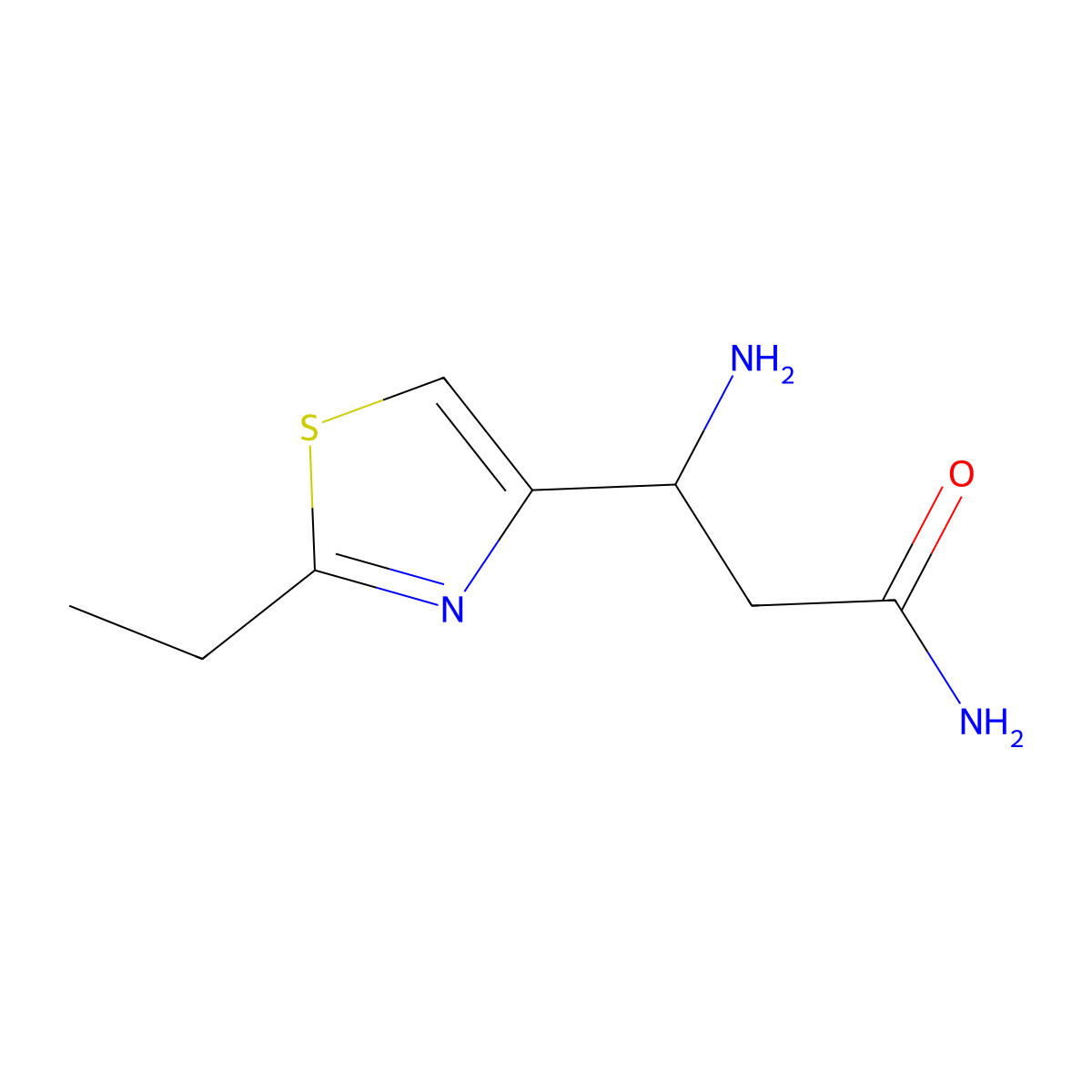 3-Amino-3-(2-ethylthiazol-4-yl)propanamide molecular structure, CAS 1876427-28-9