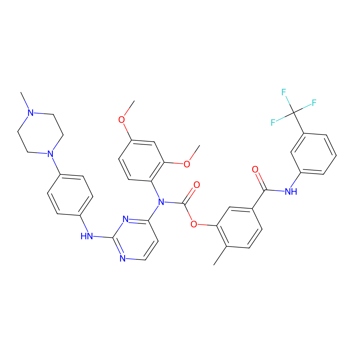 2-Methyl-5-((3-(trifluoromethyl)phenyl)carbamoyl)phenyl (2,4-dimethoxyphenyl)(2-((4-(4-methylpiperazin-1-yl)phenyl)amino)pyrimidin-4-yl)carbamate molecular structure, CAS 1876463-35-2
