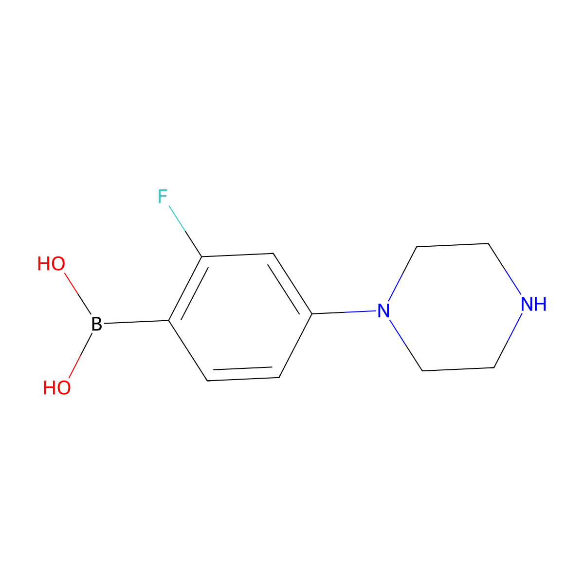 (2-Fluoro-4-(piperazin-1-yl)phenyl)boronic acid molecular structure, CAS 1876473-37-8