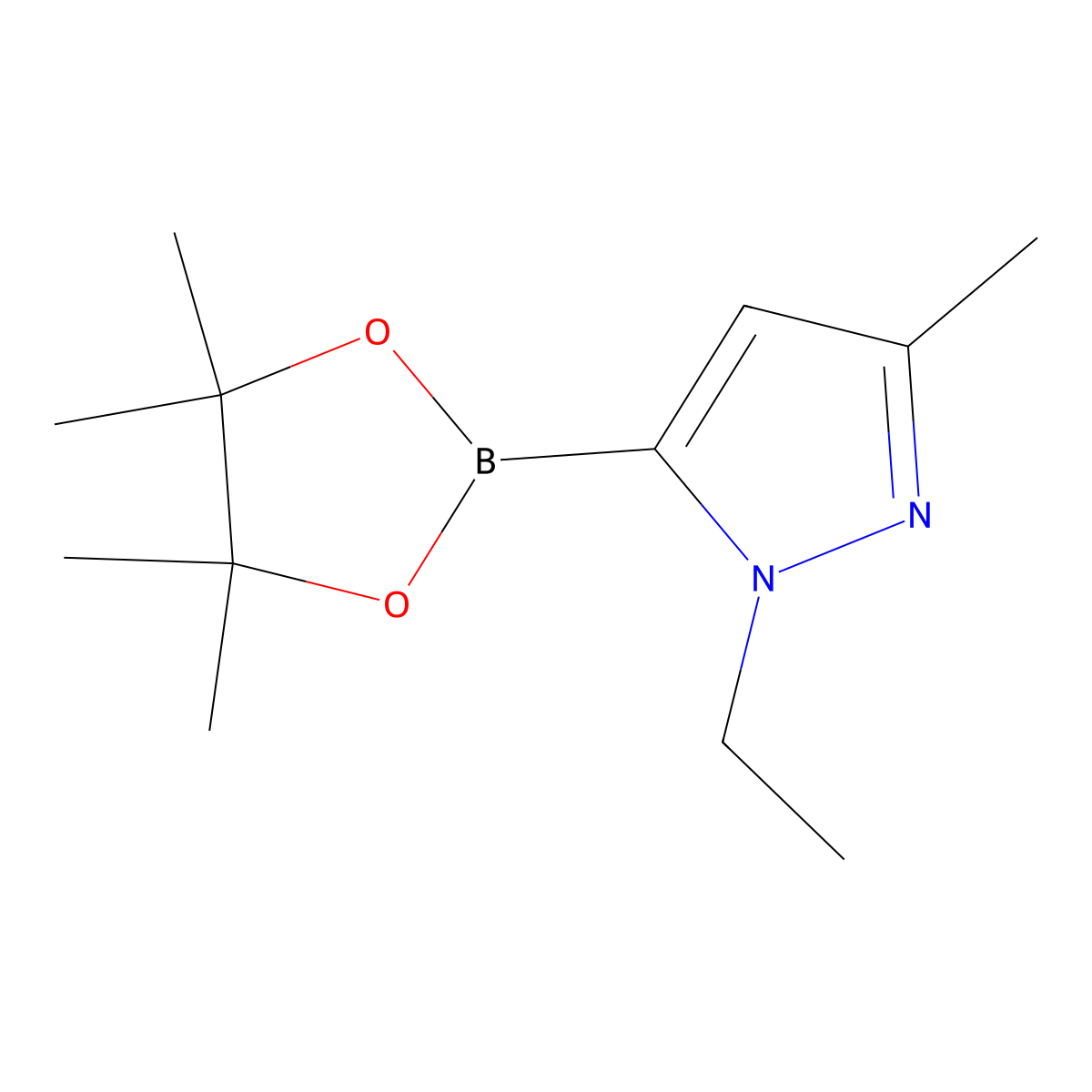 1H-Pyrazole, 1-ethyl-3-methyl-5-(4,4,5,5-tetramethyl-1,3,2-dioxaborolan-2-yl)- molecular structure, CAS 1876473-39-0