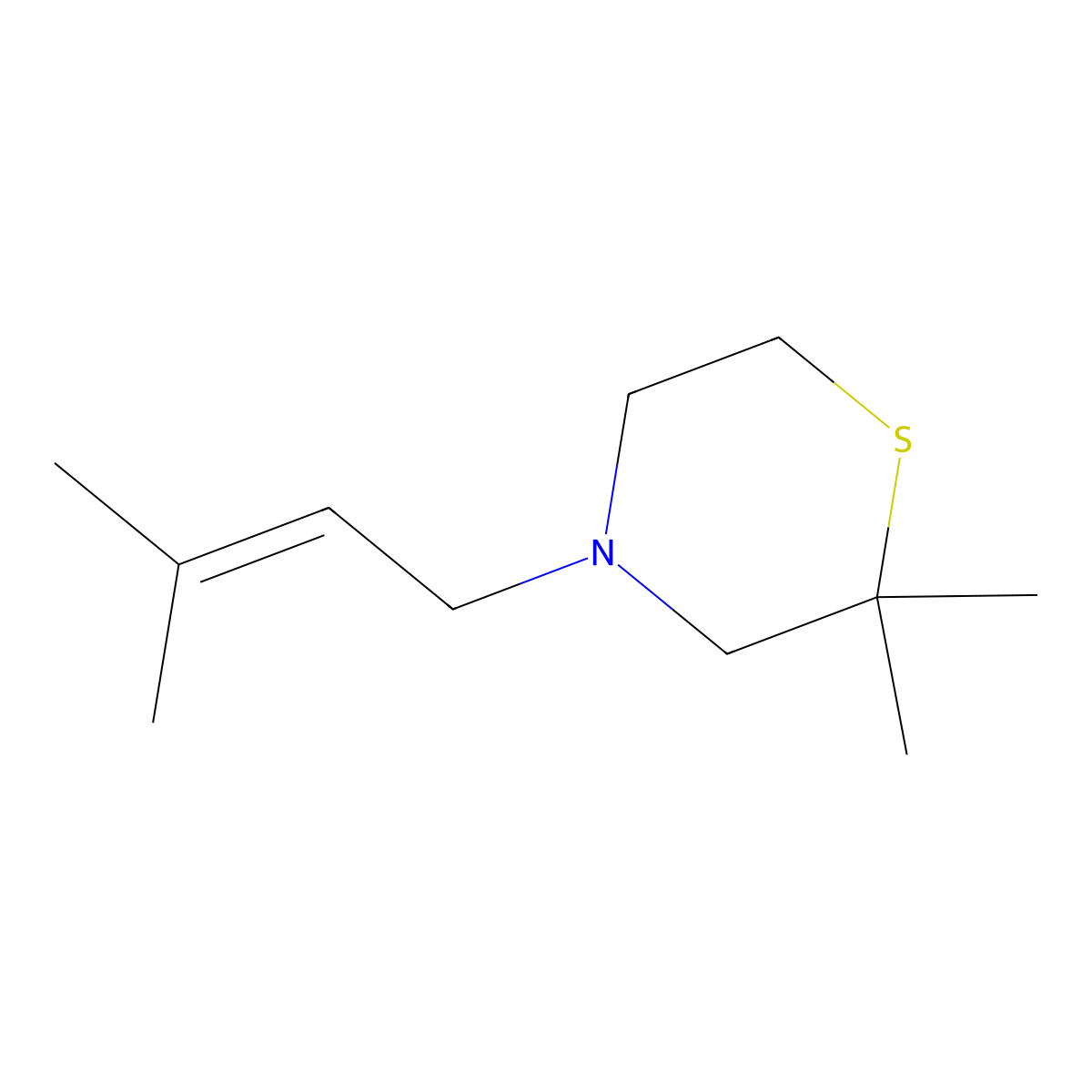 2,2-Dimethyl-4-(3-methylbut-2-en-1-yl)thiomorpholine molecular structure, CAS 1876536-02-5