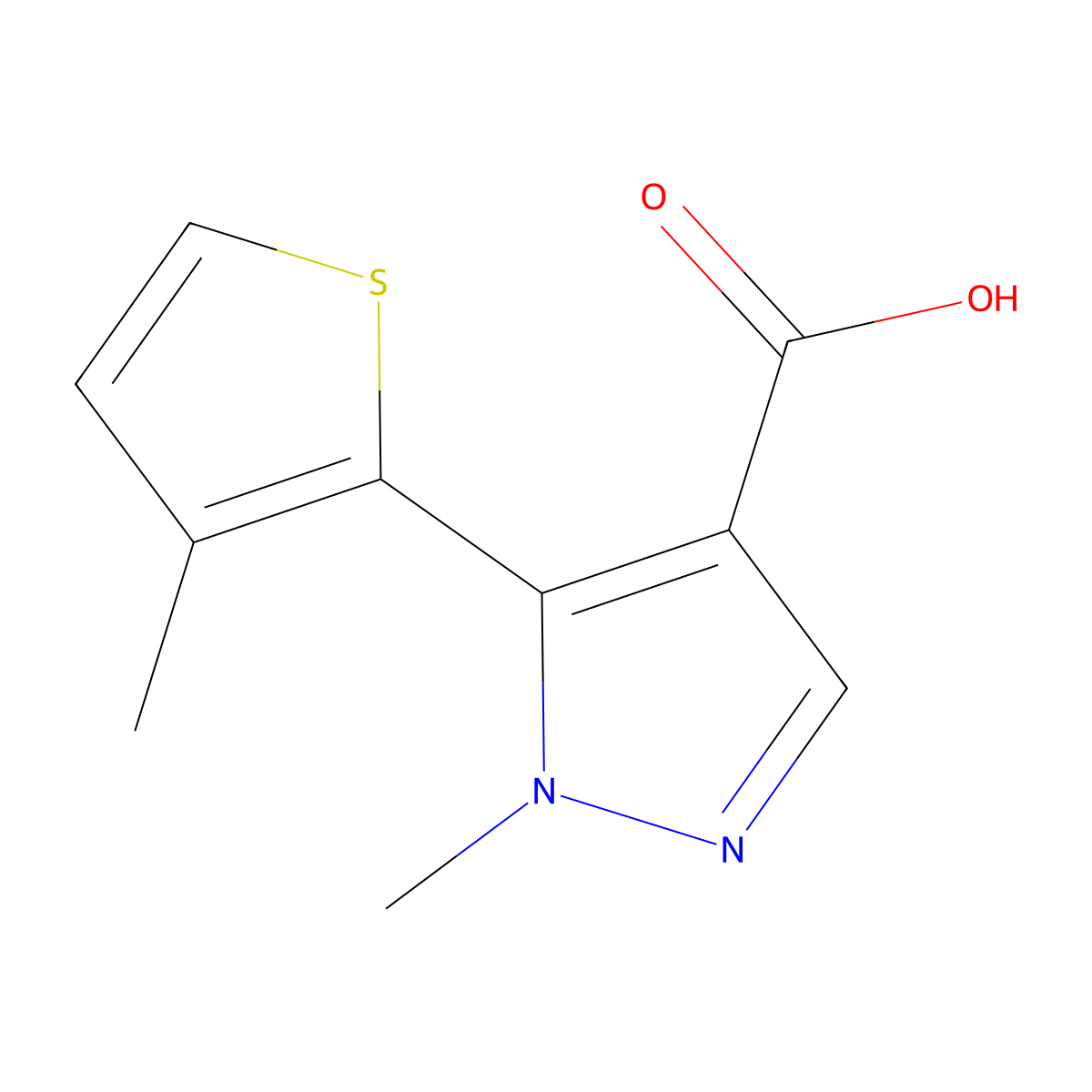 1-methyl-5-(3-methylthiophen-2-yl)-1H-pyrazole-4-carboxylic acid molecular structure, CAS 1876600-60-0
