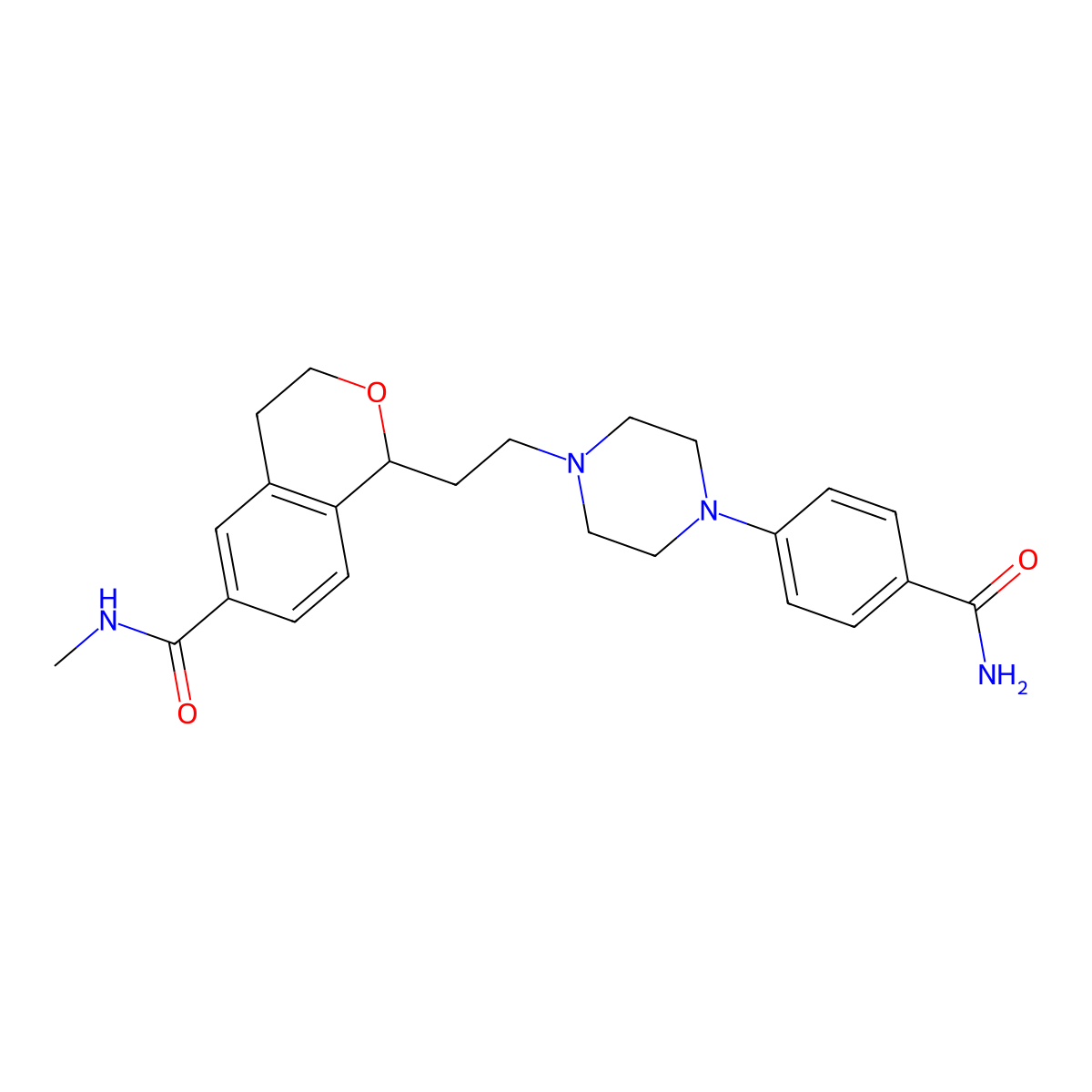 1H-2-Benzopyran-6-carboxamide, 1-(2-(4-(4-(aminocarbonyl)phenyl)-1-piperazinyl)ethyl)-3,4-dihydro-N-methyl-, (1S)- molecular structure, CAS 187665-65-2