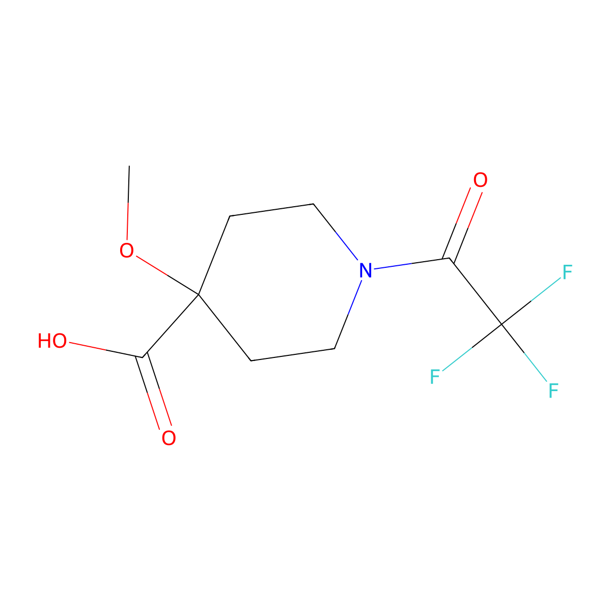 4-Methoxy-1-(trifluoroacetyl)piperidine-4-carboxylic acid molecular structure, CAS 1876656-13-1