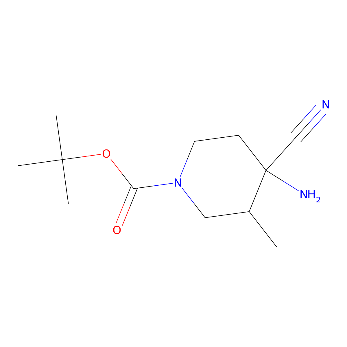 Tert-butyl 4-amino-4-cyano-3-methylpiperidine-1-carboxylate molecular structure, CAS 1876721-45-7