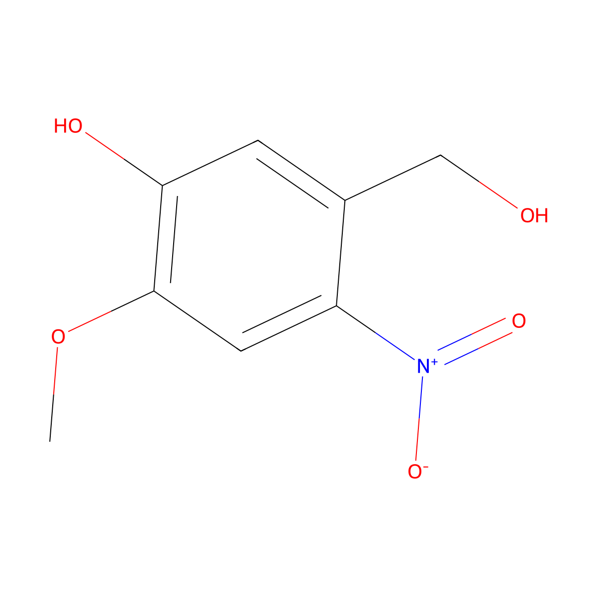 Benzenemethanol, 5-hydroxy-4-methoxy-2-nitro- molecular structure, CAS 187673-19-4