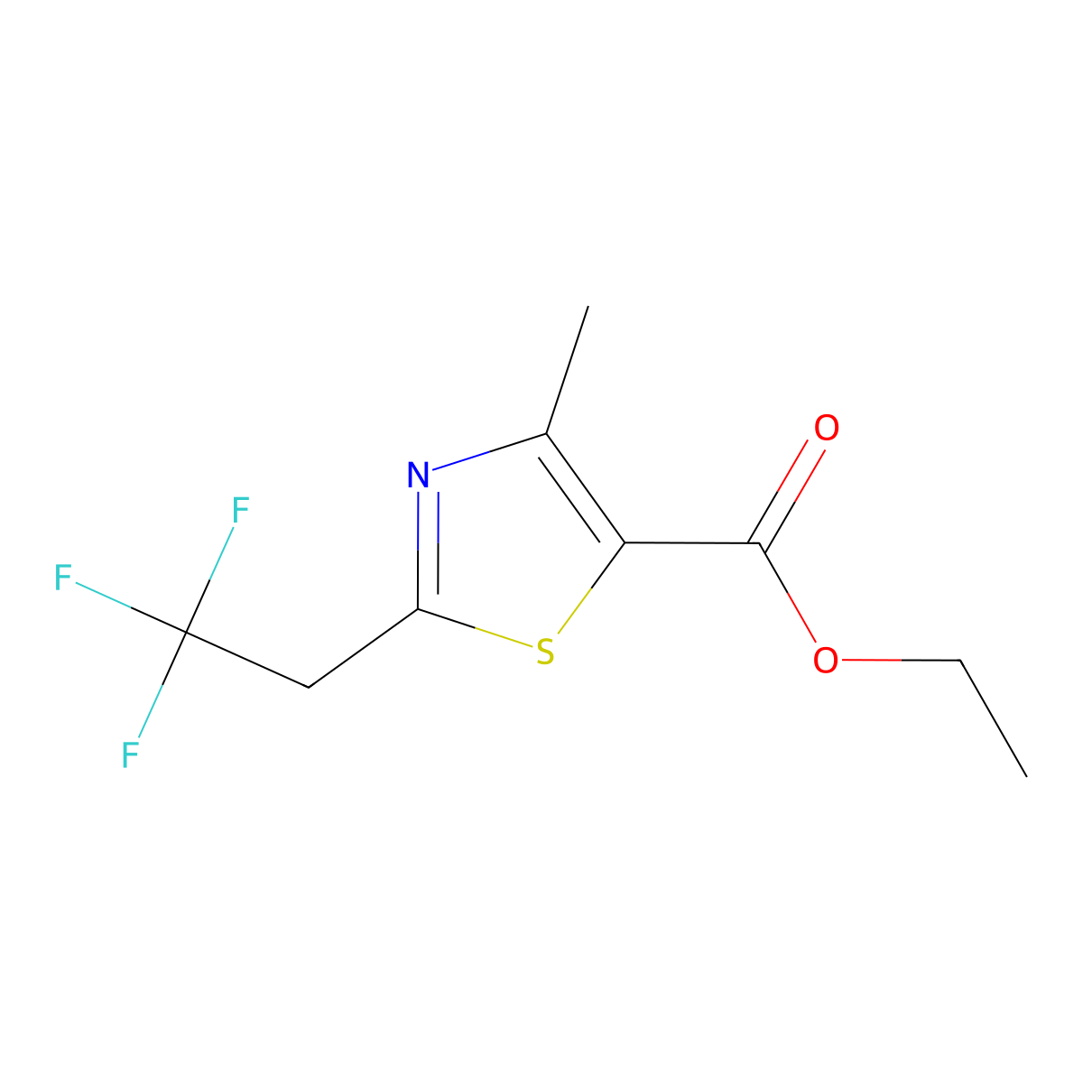 Ethyl 4-methyl-2-(2,2,2-trifluoroethyl)-1,3-thiazole-5-carboxylate molecular structure, CAS 1876746-56-3