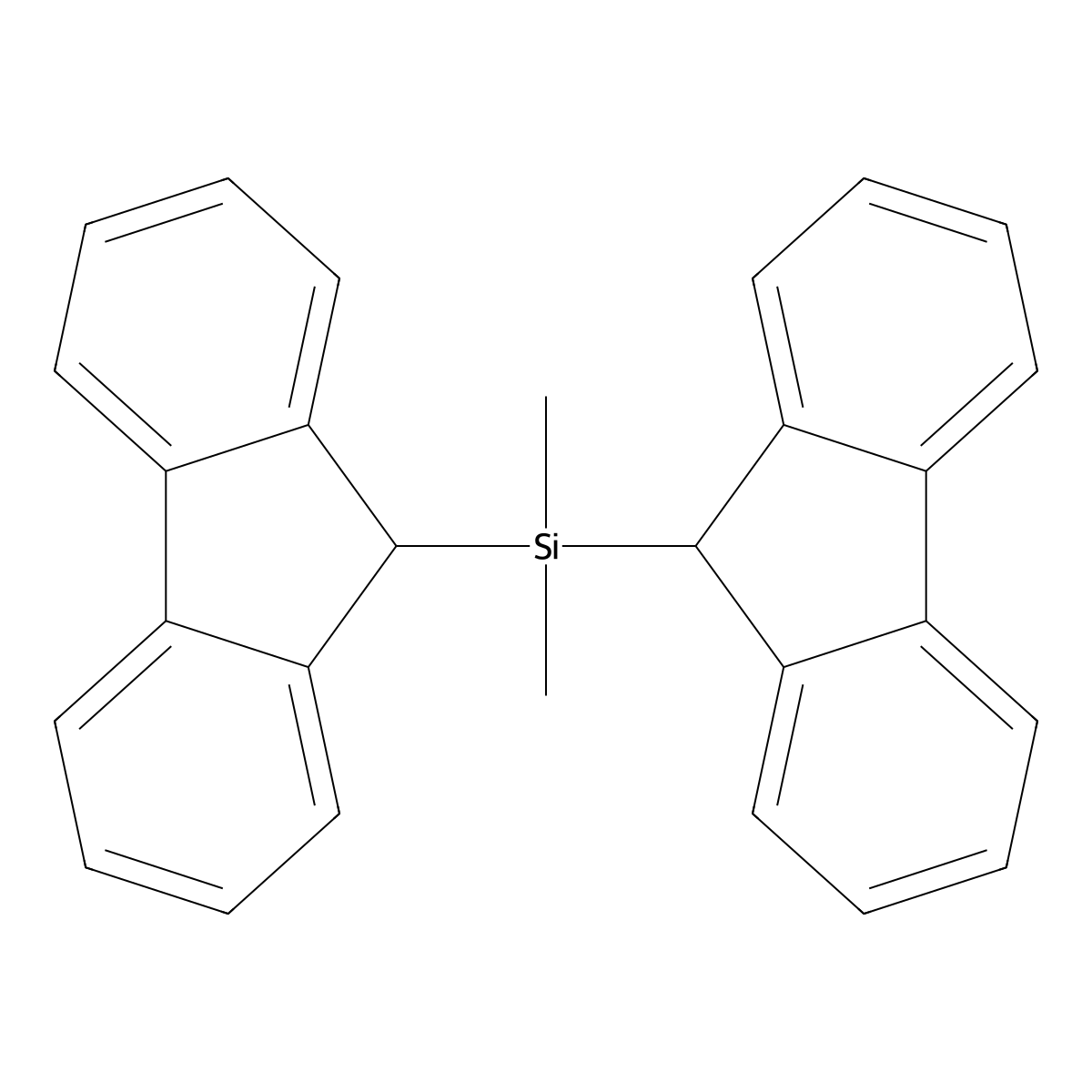 Di-9H-fluoren-9-yldimethylsilane molecular structure, CAS 18769-00-1