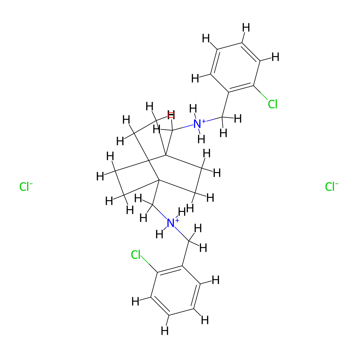 1,4-Bicyclo(2.2.2)octanebis(methylamine), N,N'-bis(2-chlorobenzyl)-, dihydrochloride molecular structure, CAS 1877-12-9