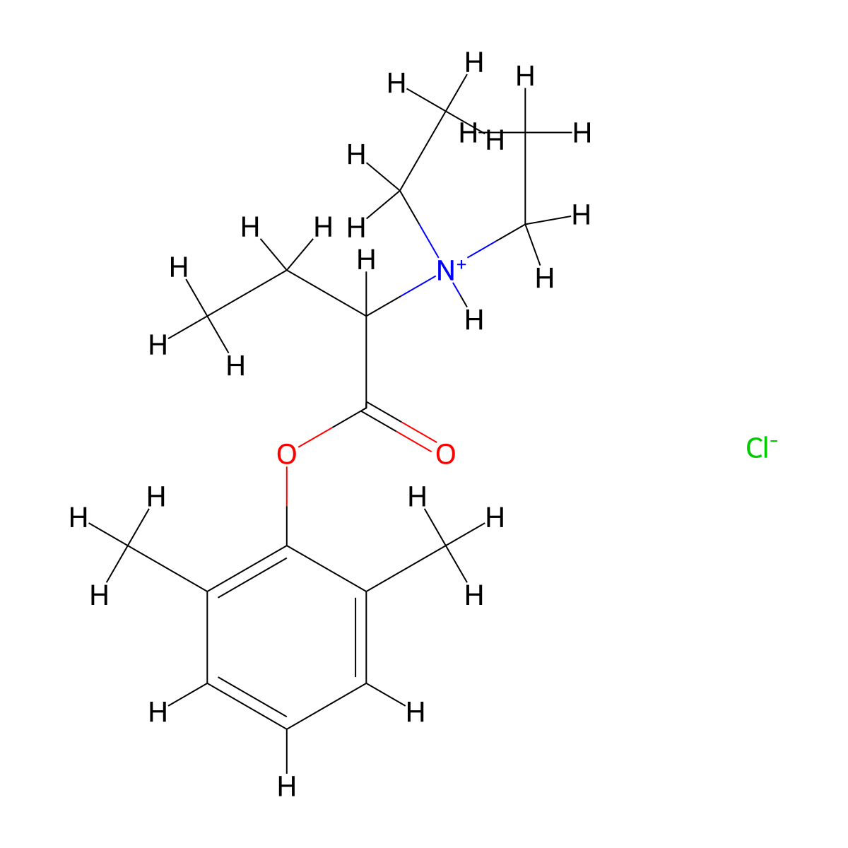 2,6-Dimethylphenyl 2-(diethylamino)butanoate--hydrogen chloride (1/1) molecular structure, CAS 1877-24-3