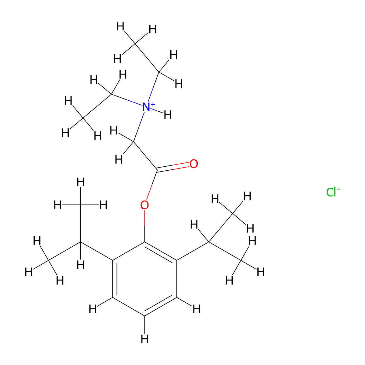 Glycine, N,N-diethyl-, 2,6-diisopropylphenyl ester, hydrochloride molecular structure, CAS 1877-26-5