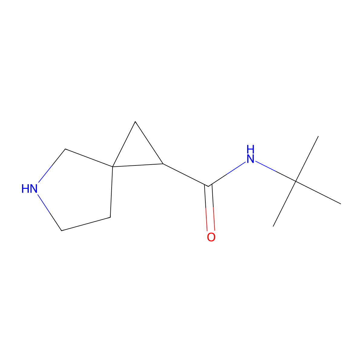 N-tert-butyl-5-azaspiro[2.4]heptane-1-carboxamide molecular structure, CAS 1877035-90-9
