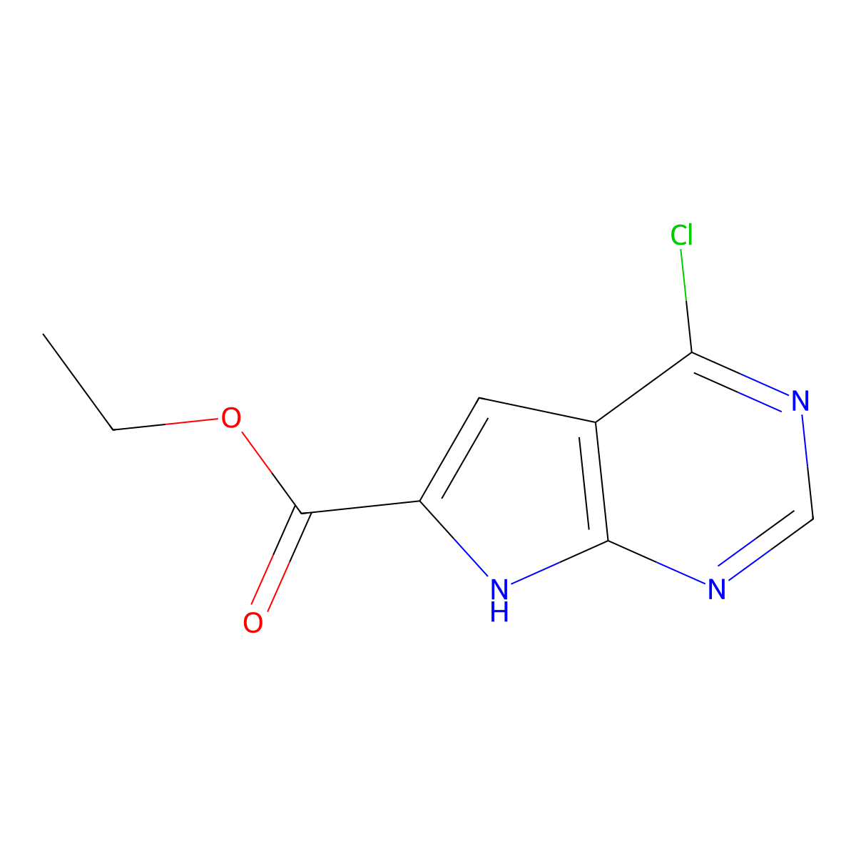 Ethyl 4-chloro-7H-pyrrolo[2,3-d]pyrimidine-6-carboxylate molecular structure, CAS 187725-00-4