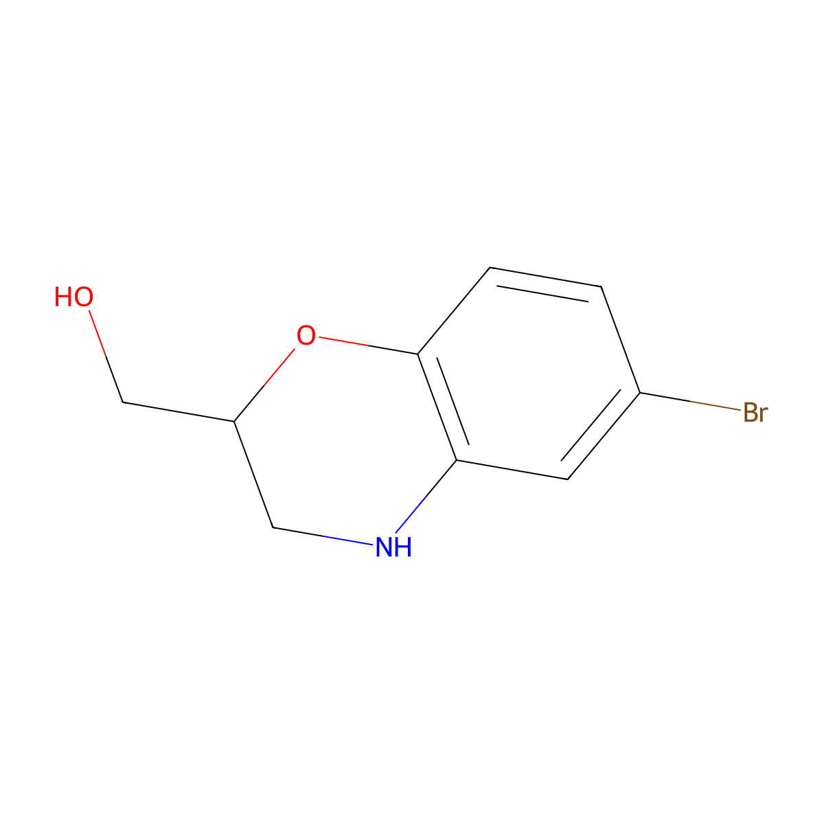 (6-bromo-3,4-dihydro-2H-1,4-benzoxazin-2-yl)methanol molecular structure, CAS 1877313-81-9