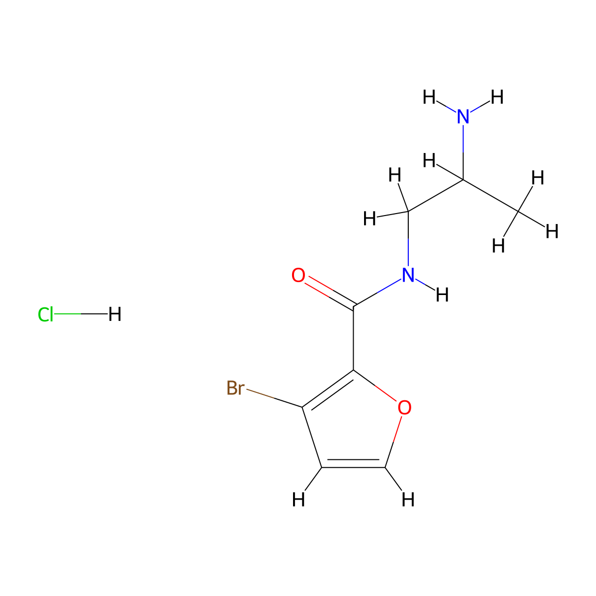N-(2-aminopropyl)-3-bromo-furan-2-carboxamide;hydrochloride molecular structure, CAS 1877406-24-0