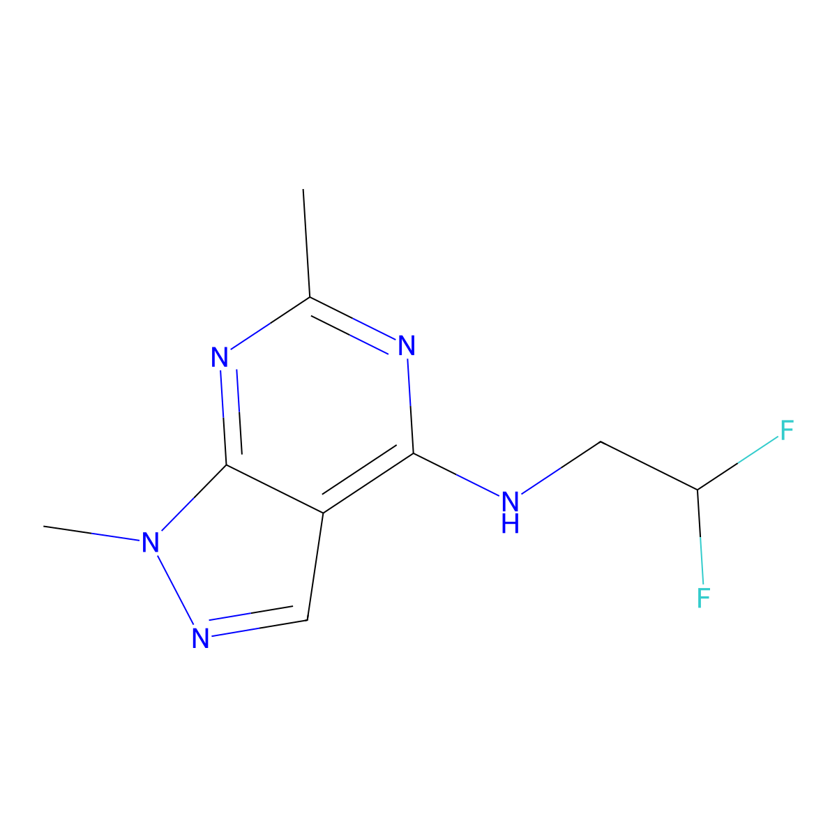 N-(2,2-difluoroethyl)-1,6-dimethyl-1H-pyrazolo[3,4-d]pyrimidin-4-amine molecular structure, CAS 1877477-05-8