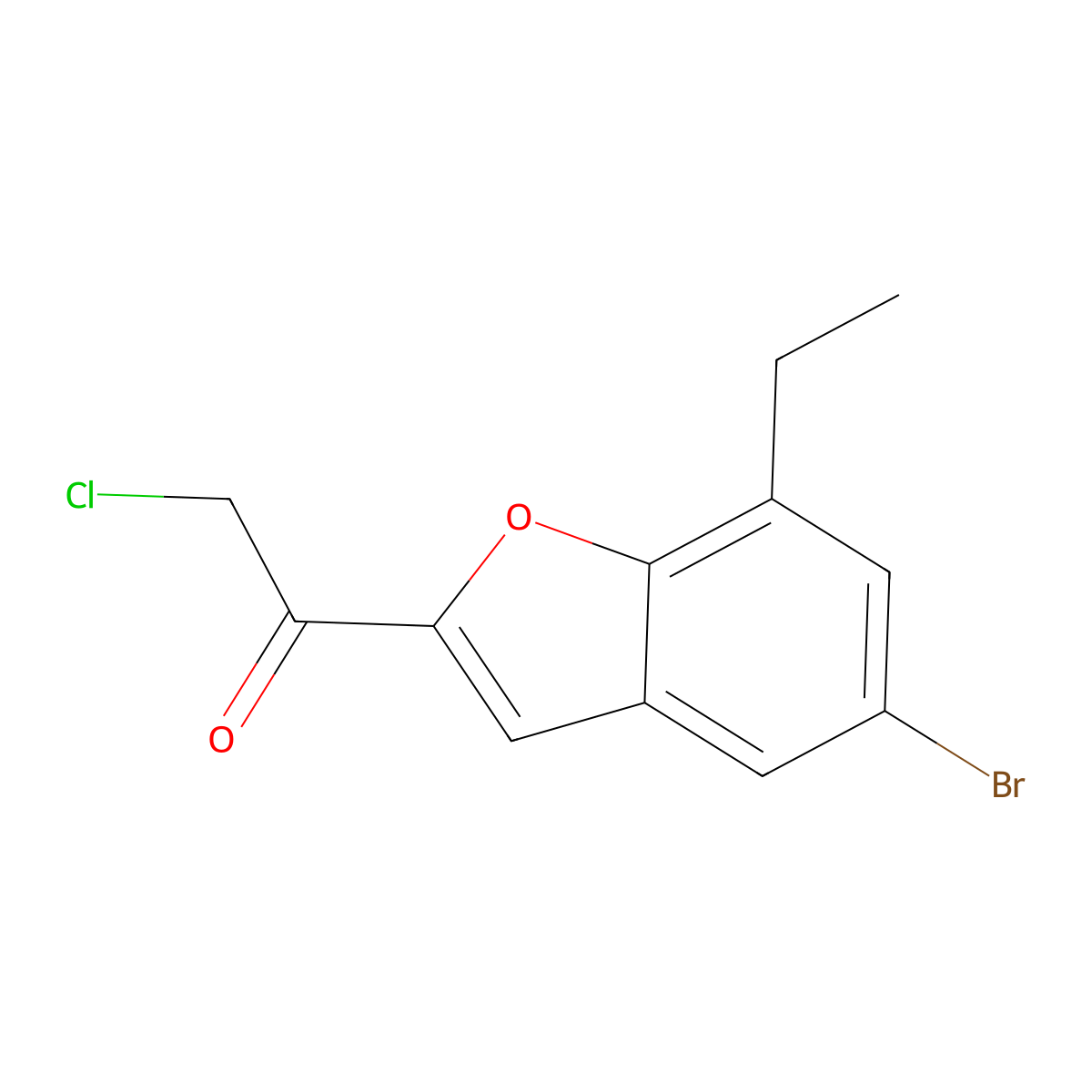 1-(5-Bromo-7-ethyl-2-benzofuryl)-2-chloroethan-1-one molecular structure, CAS 18775-40-1