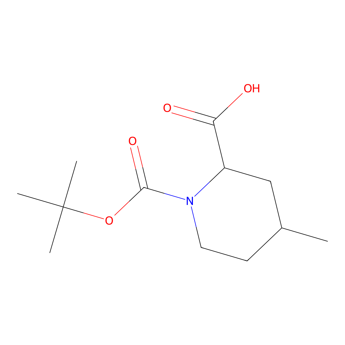 rac-(2R,4S)-1-[(tert-butoxy)carbonyl]-4-methylpiperidine-2-carboxylic acid molecular structure, CAS 187752-72-3