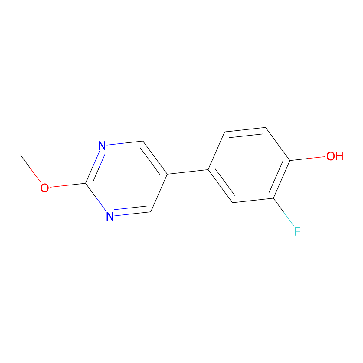 2-Fluoro-4-(2-methoxy-5-pyrimidinyl)phenol molecular structure, CAS 1877550-72-5