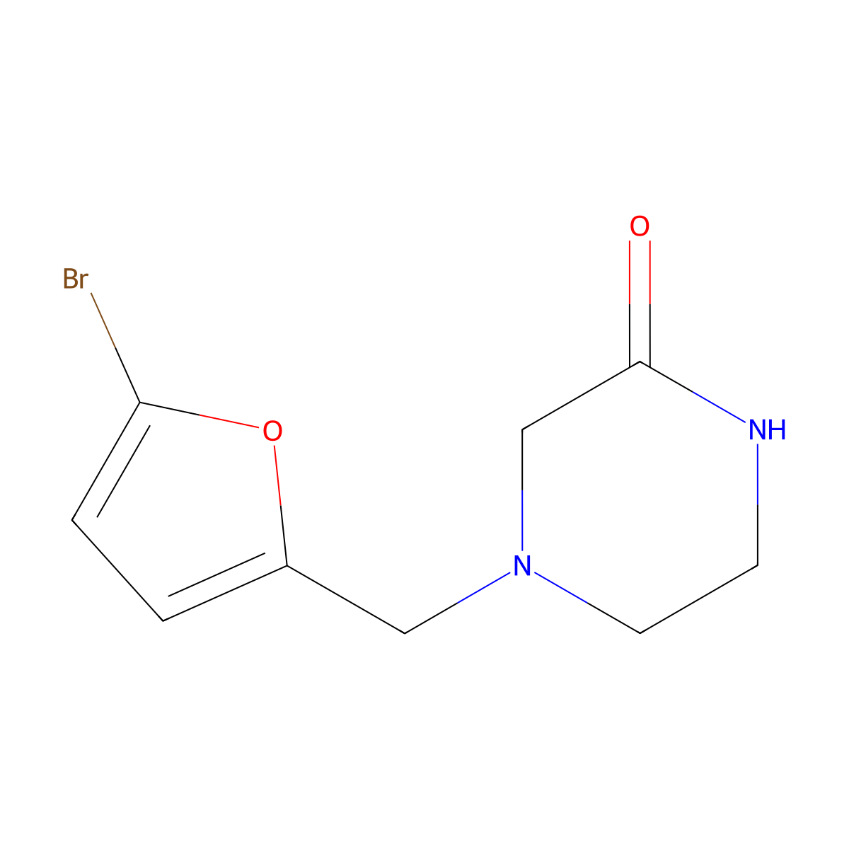 4-[(5-Bromofuran-2-yl)methyl]piperazin-2-one molecular structure, CAS 1877556-36-9