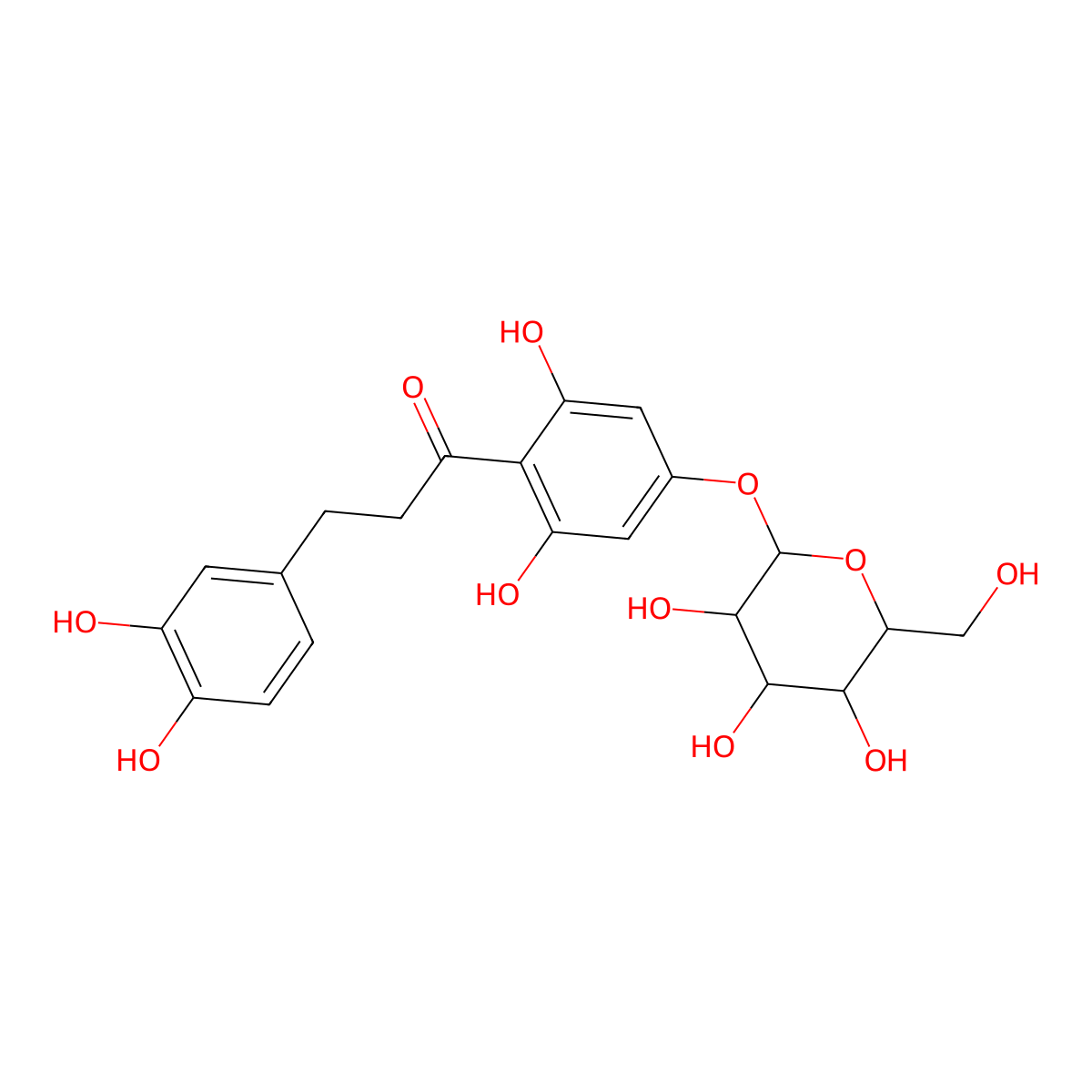 3-(3,4-dihydroxyphenyl)-1-[2,6-dihydroxy-4-[(2S,3R,4S,5S,6R)-3,4,5-trihydroxy-6-(hydroxymethyl)oxan-2-yl]oxyphenyl]propan-1-one molecular structure, CAS 18777-73-6