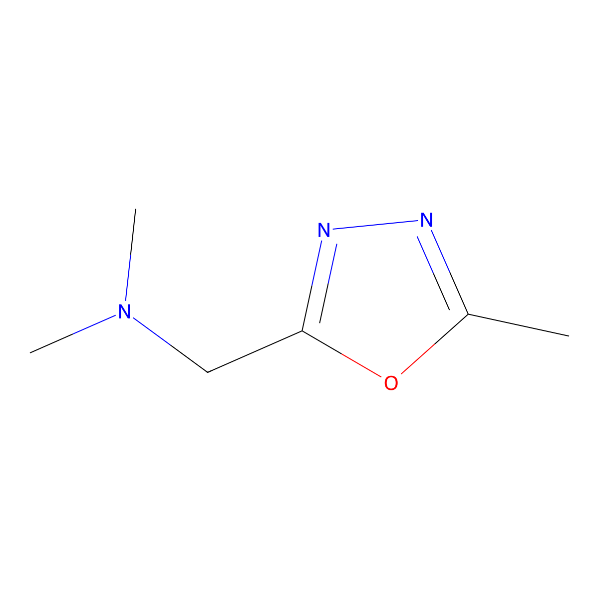 Dimethyl[(5-methyl-1,3,4-oxadiazol-2-yl)methyl]amine molecular structure, CAS 1877707-32-8