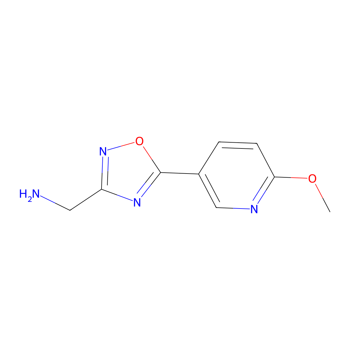 1-[5-(6-Methoxypyridin-3-yl)-1,2,4-oxadiazol-3-yl]methanamine molecular structure, CAS 1877939-95-1