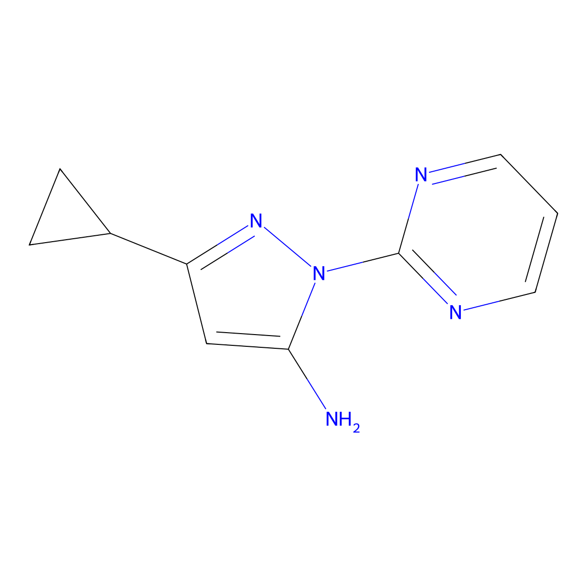 3-cyclopropyl-1-(pyrimidin-2-yl)-1H-pyrazol-5-amine molecular structure, CAS 187795-41-1